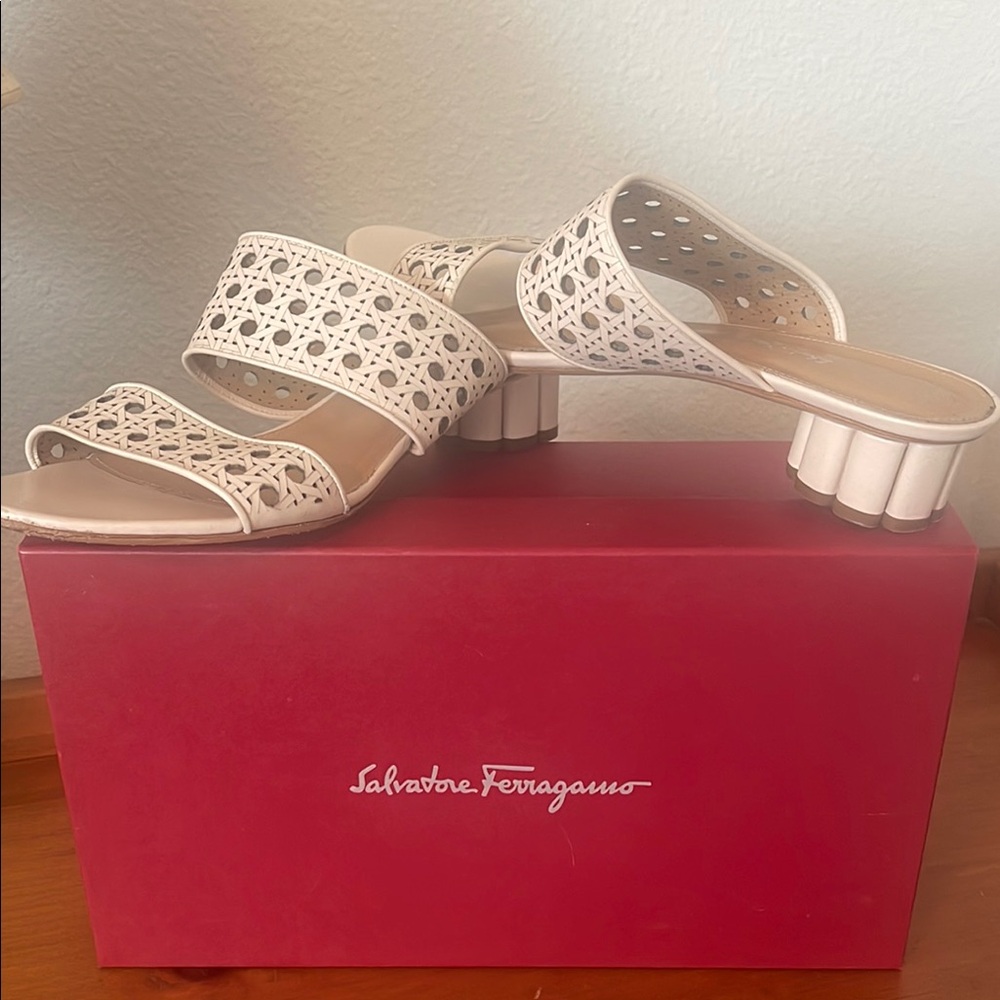 Salvatore Ferragamo Cream Mules with Perforated Design